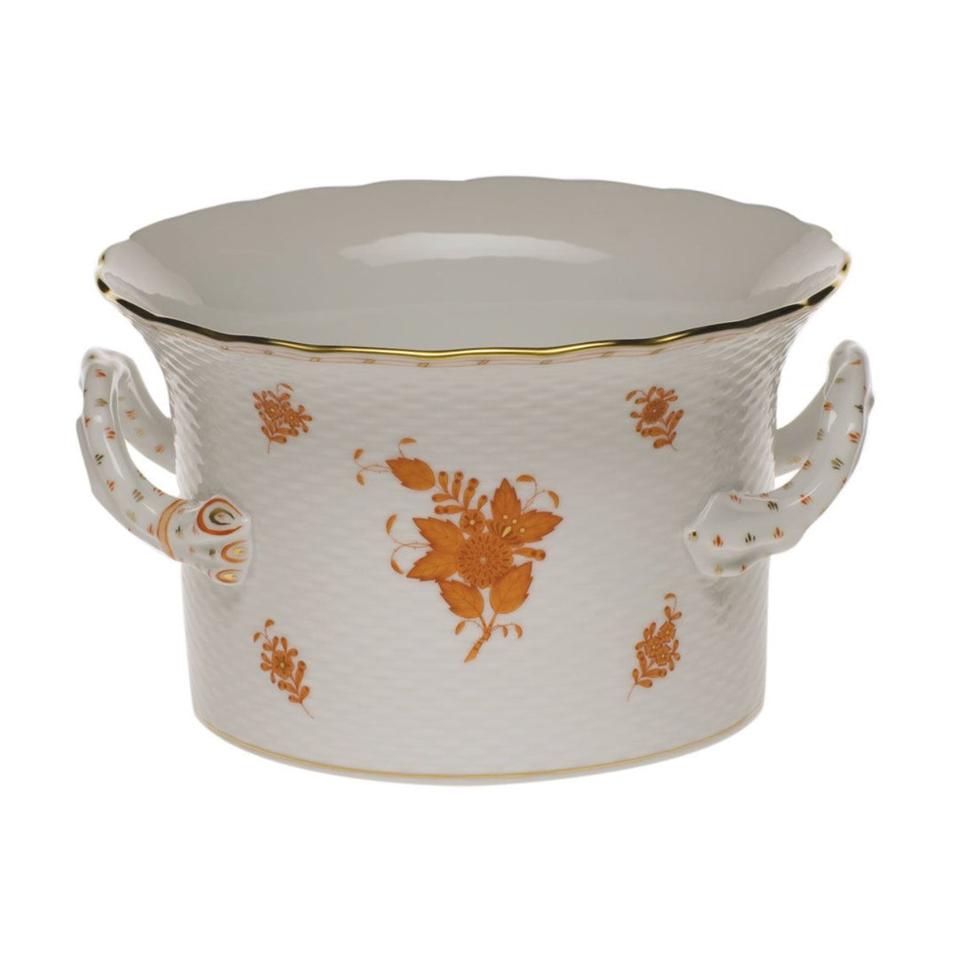 Chinese Bouquet Rust Large Cachepot with Handles