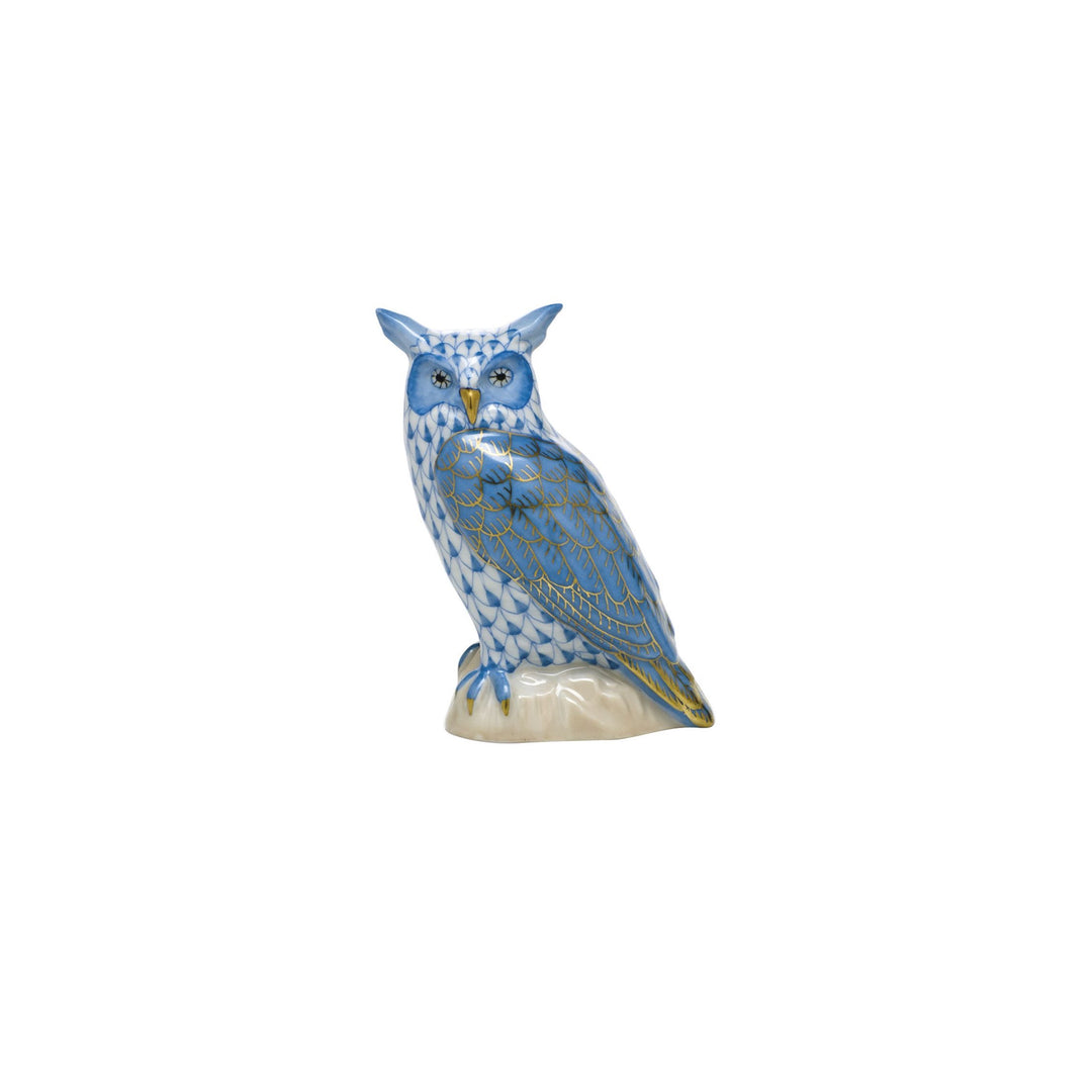 Fishnet Great Horned Owl, Blue