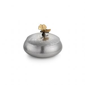 Butterfly Ginkgo Round Trinket Box