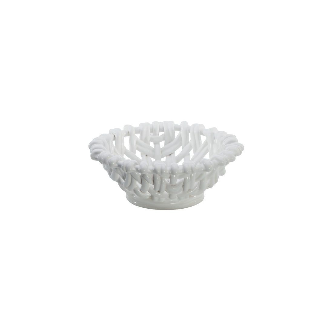 Ceramic Woven Round Basket White Medium