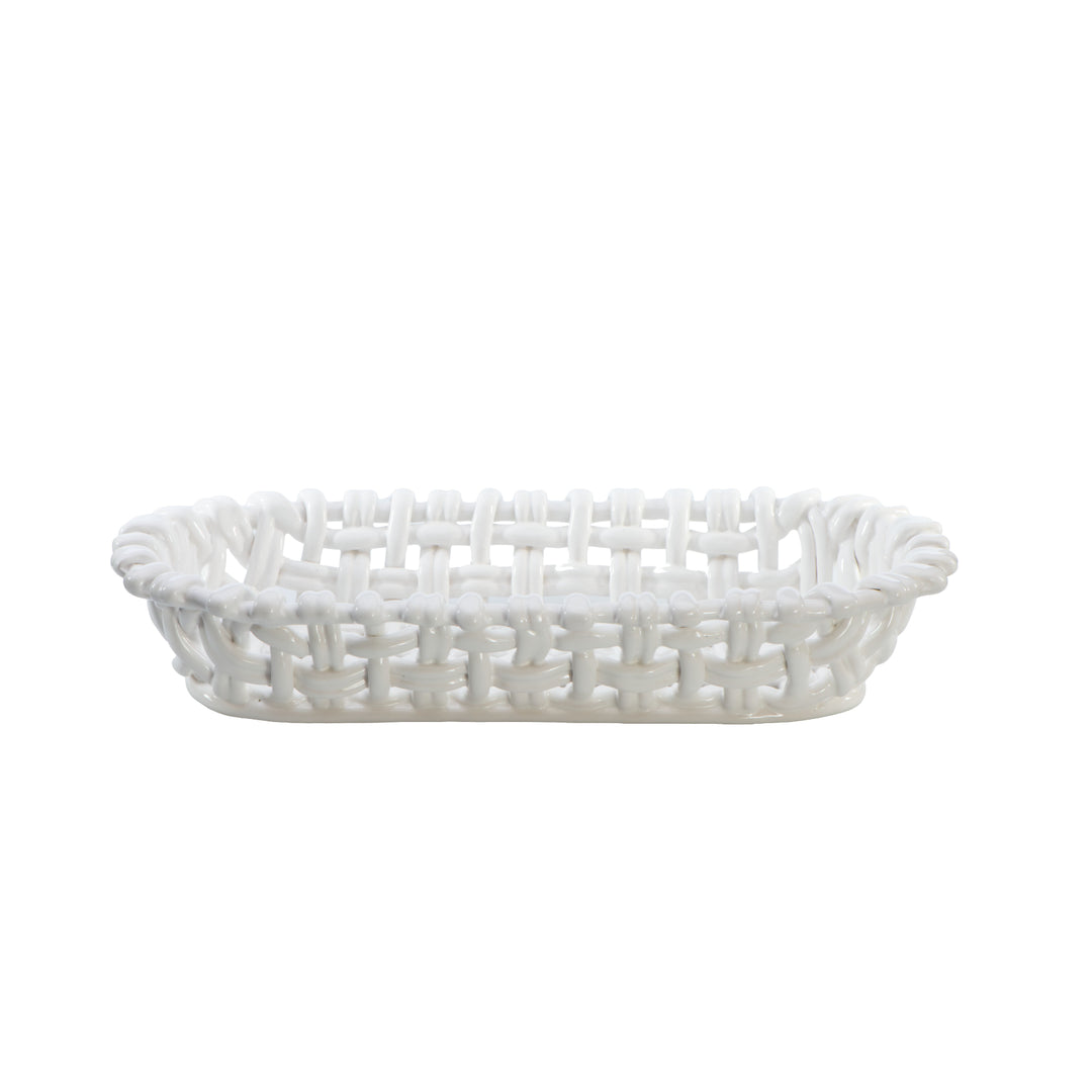 Ceramic Woven Baguette Oval Basket White