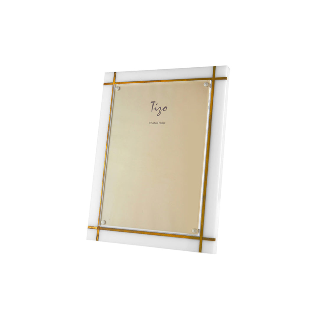 Lucite White and Gold Accent Frame 5 x 7