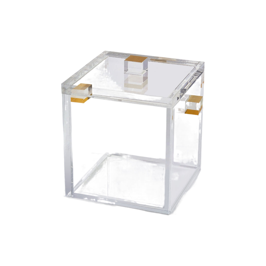 Lucite Lidded Ice Bucket with Gold Handles