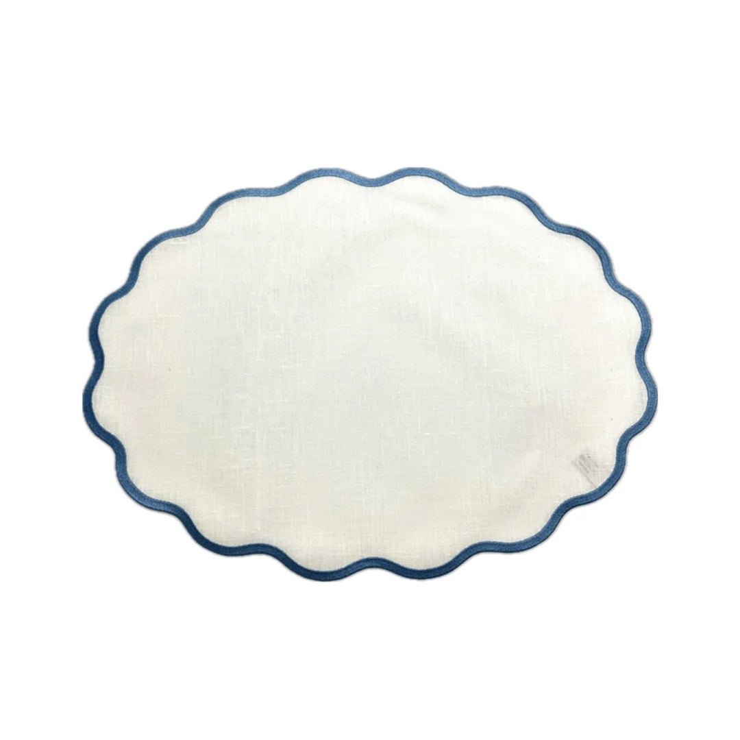 Linho Amelia Placemat White with Blue Pair