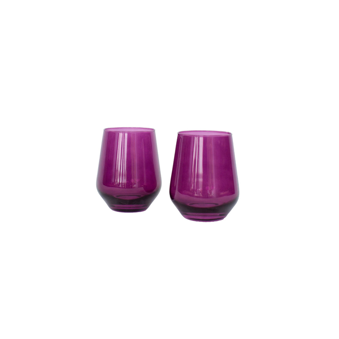 Estelle Colored Glass Stemless Amethyst Pair