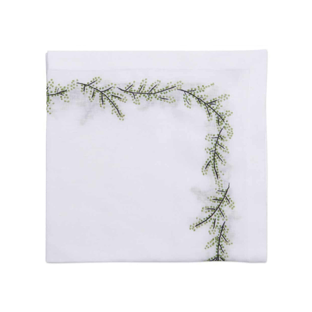 Floral Branch Embroidered Napkins Set of Four, Grass