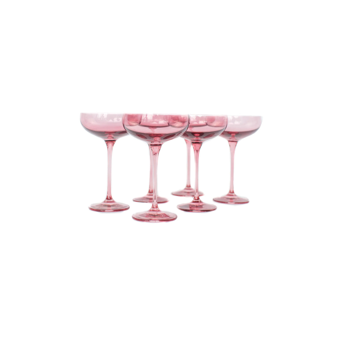 Estelle Colored Glass Coupe Rose Glasses, Set of Six