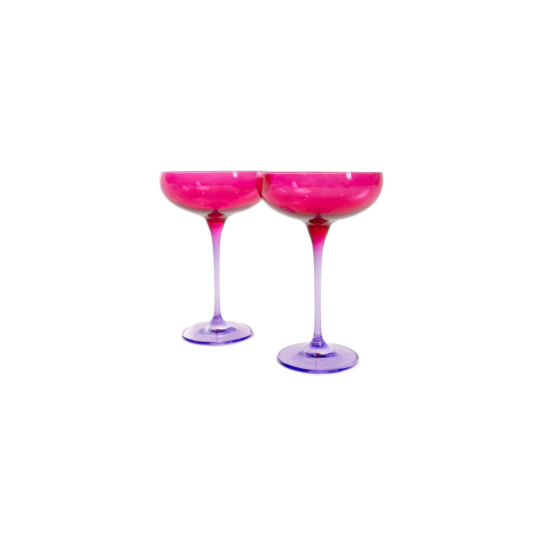 Estelle Colored Glass Coupe Fuchsia & Lavender Pair