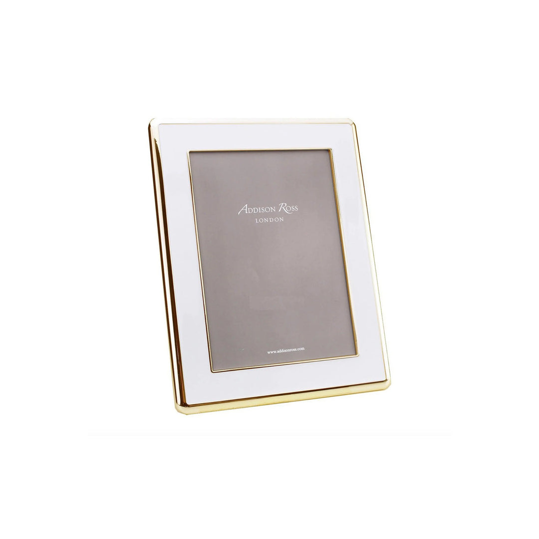 Enamel Wide Curved 8 x 10 Frame, White & Gold