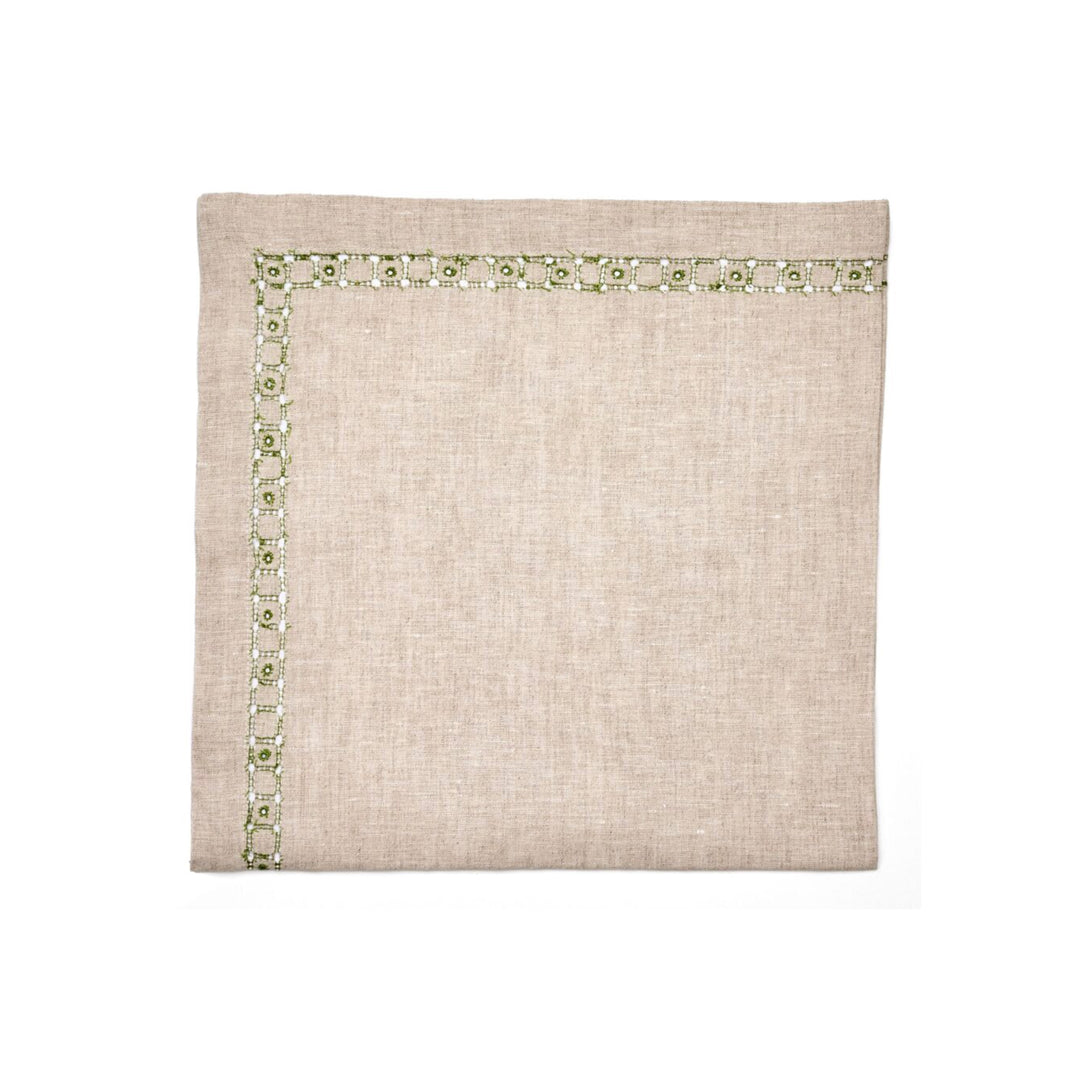 Heirloom Embroidered Flax Napkins Set of Four, Avocado