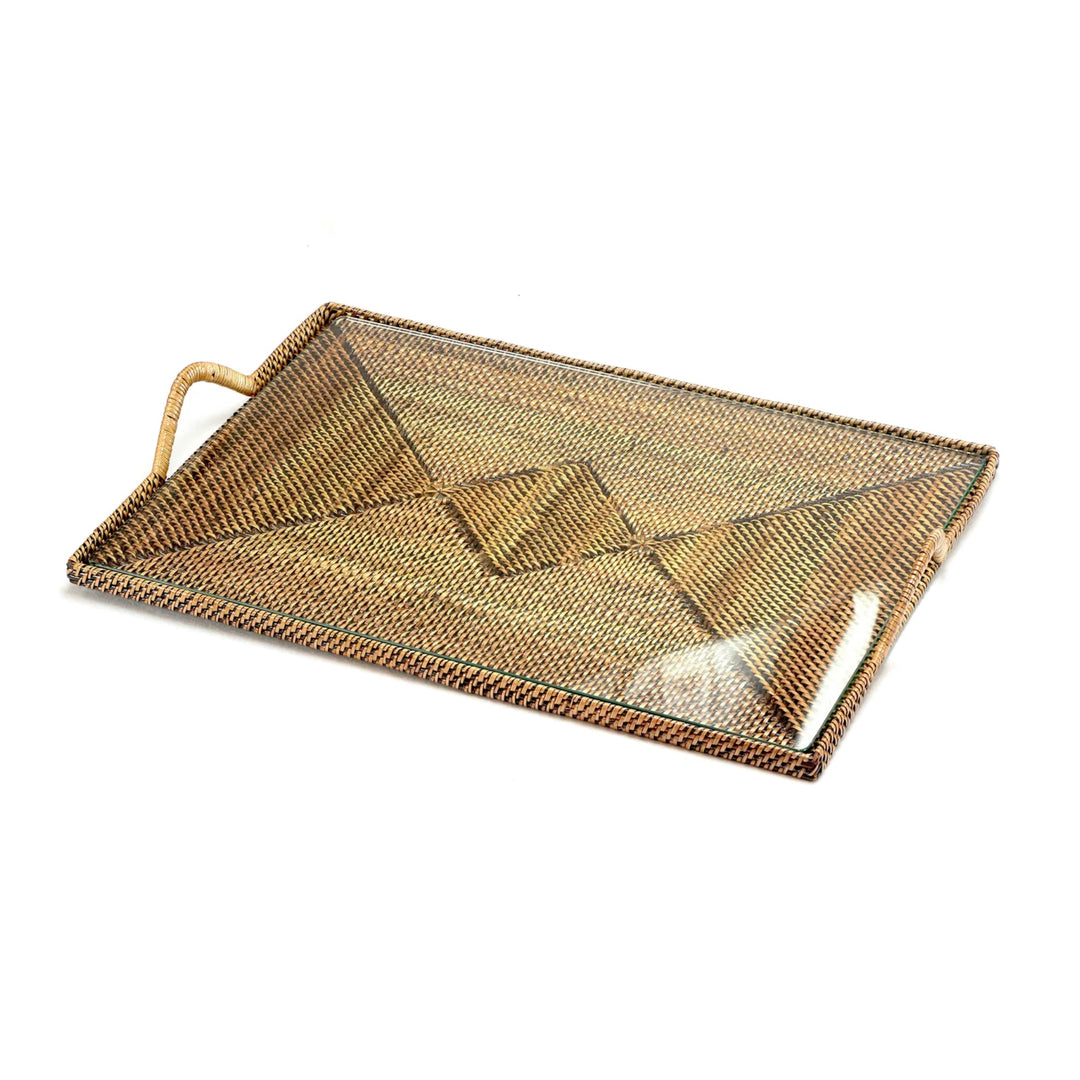 Woven Rectangular Tray Medium with Glass Insert