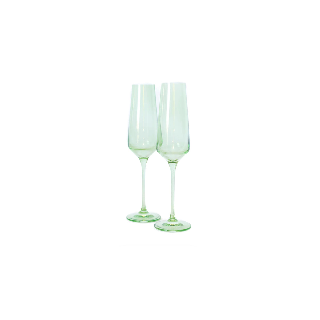 Estelle Colored Glass Champagne Flutes Mint Green Pair