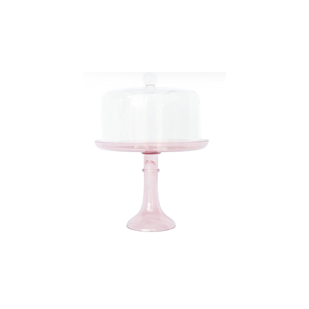 Estelle Colored Glass Cake Stand and Dome Rose