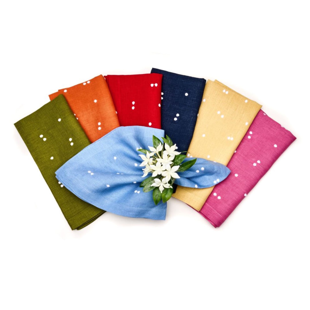 Scattered Dots Embroidered Napkins Colony Blue, Set of Four