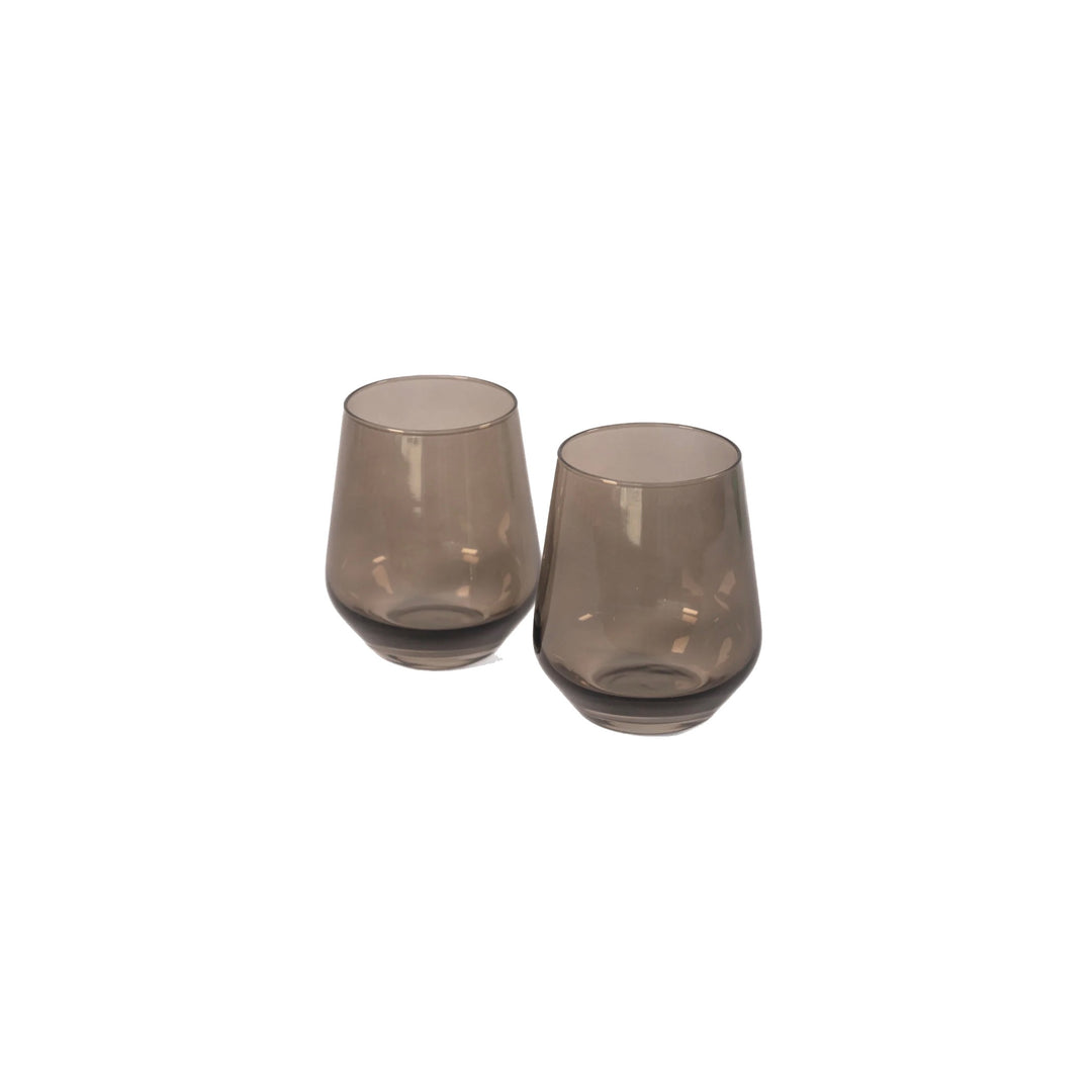 Estelle Colored Glass Stemless Gray Smoke Pair