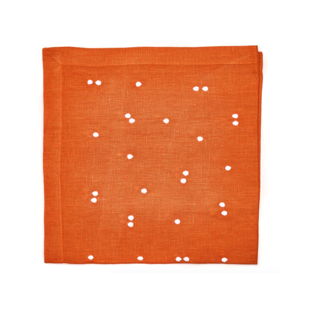 Scattered Dots Embroidered Napkins Tangerine, Set of Four