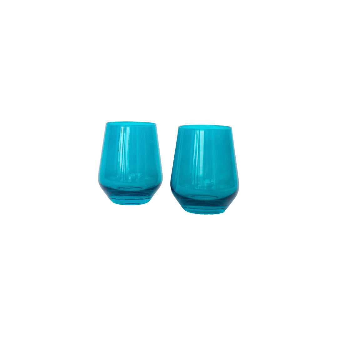 Estelle Colored Glass Stemless Teal Pair
