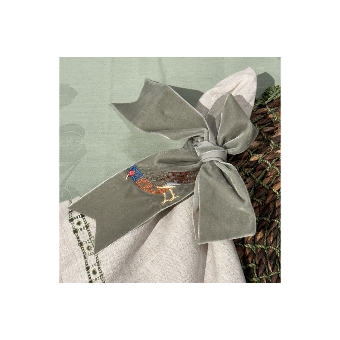 Pheasant Velvet Napkin Twillies Olive Green, Set of Four