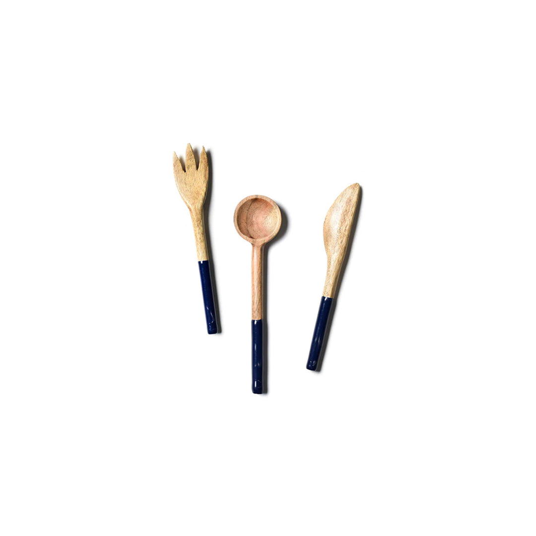 Fundamentals Wood Appetizer Utensils Set of Three, Navy