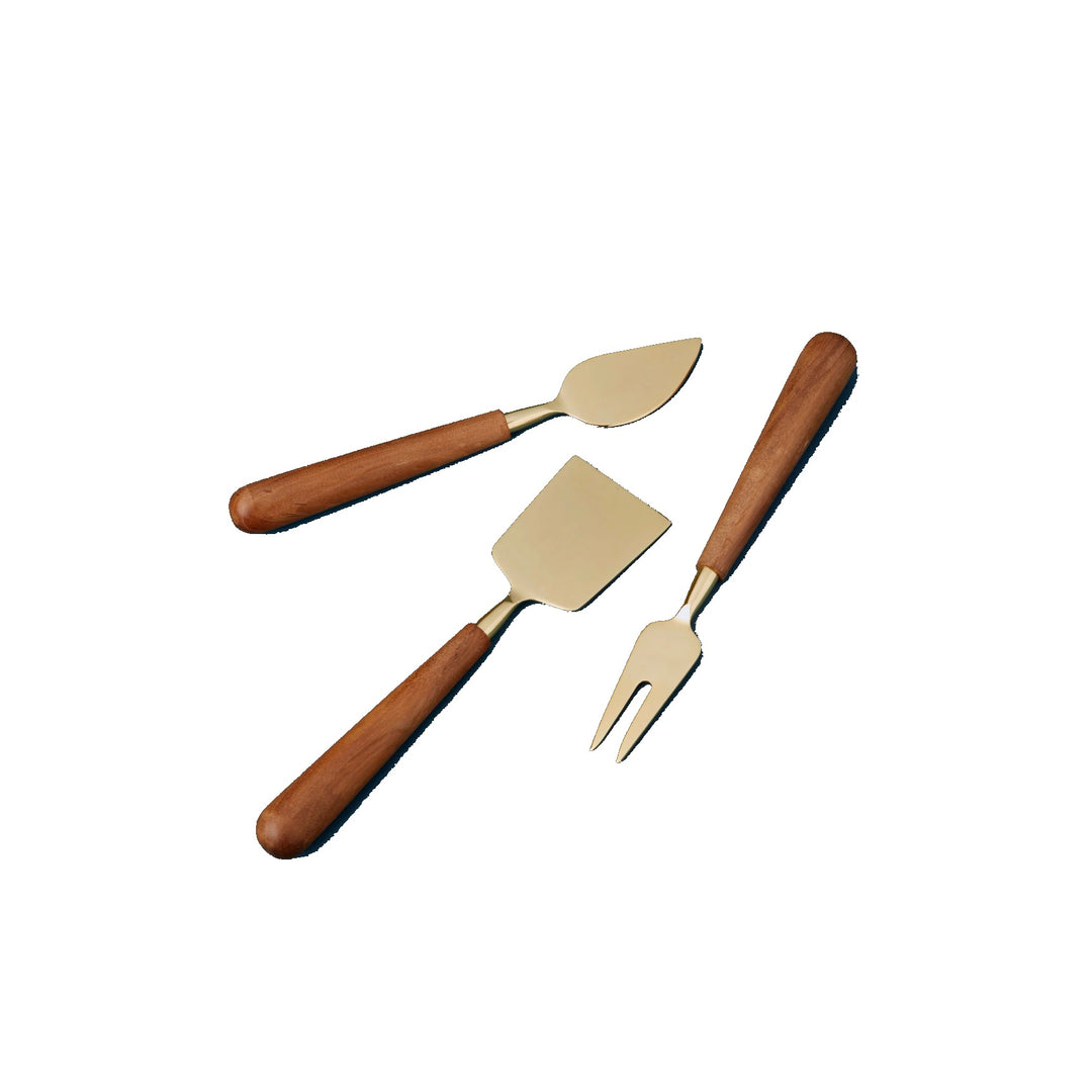 Gold & Wood Cheese Knives Set of Three