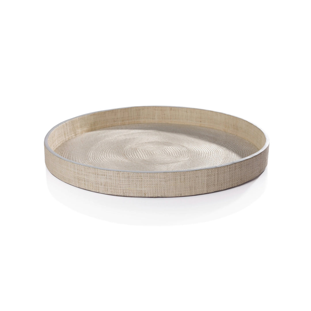 Atelier Raffia Round Serving Tray with Leather Trim