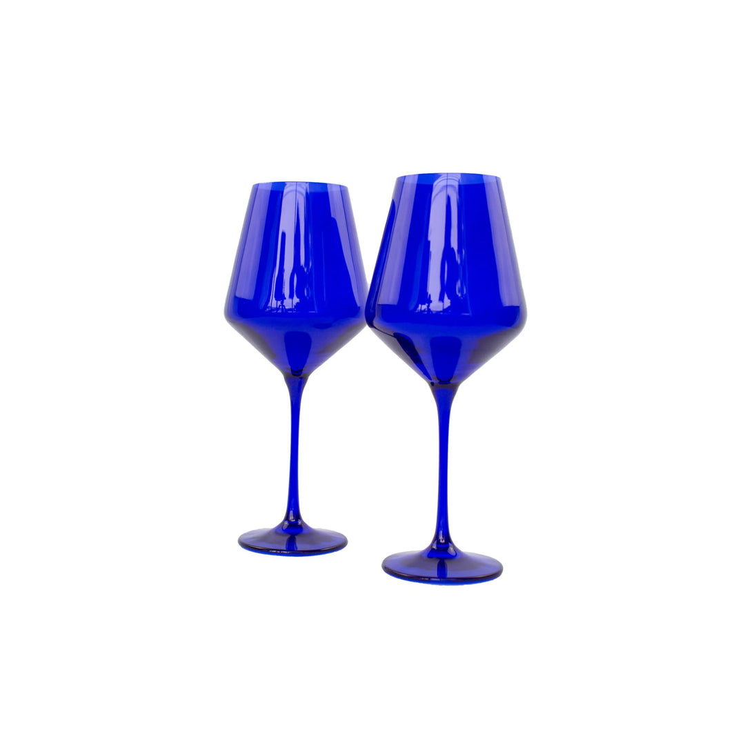 Estelle Colored Glass Stemware Royal Blue Pair