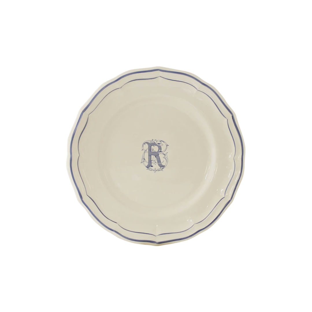 Filet Bleu Dessert Plate with Monogram R