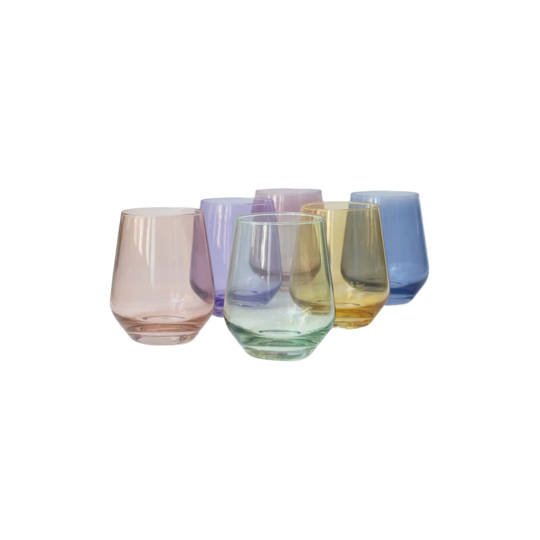 Estelle Colored Glass Stemless Pastel Mixed Set of Six
