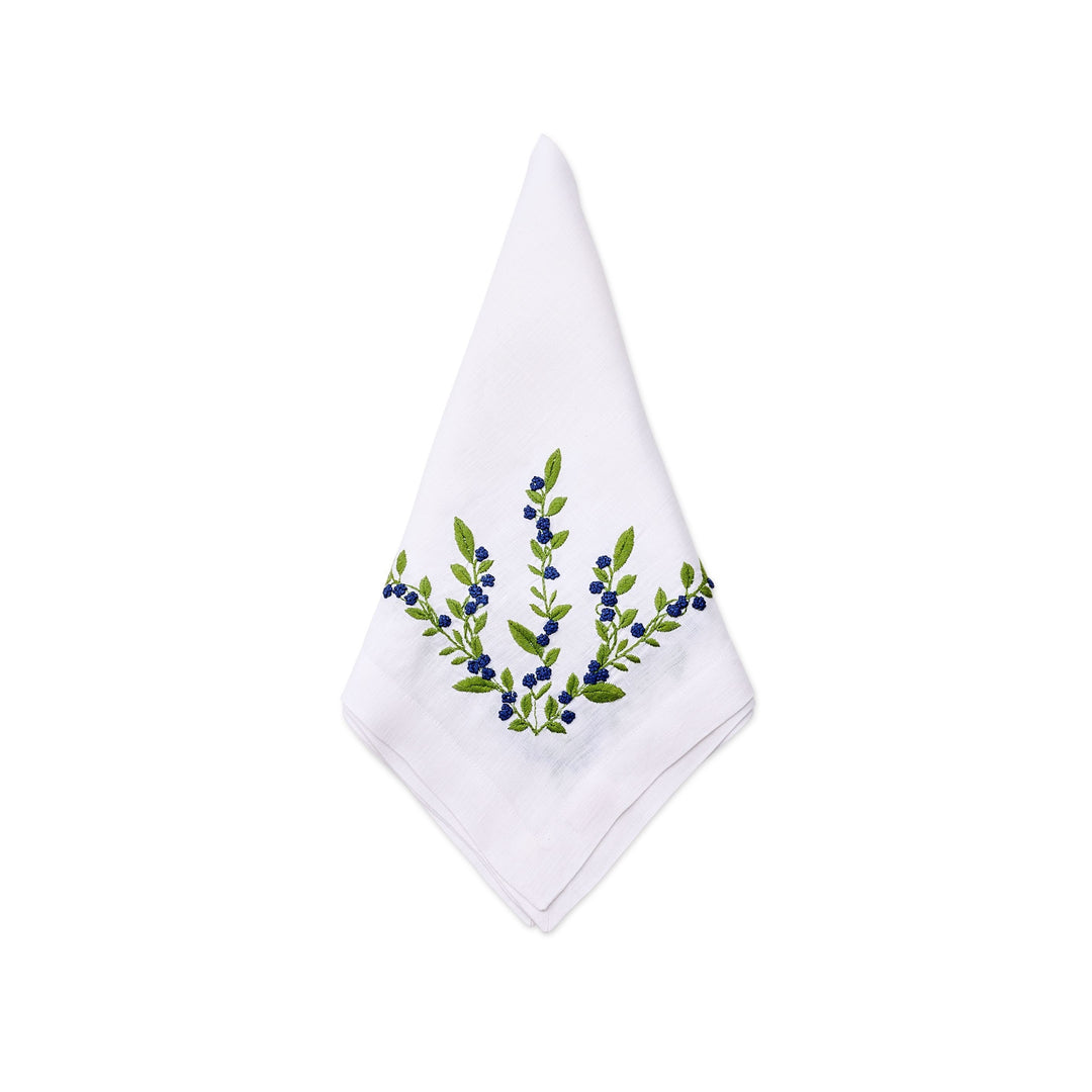 Hanging Flower Napkins White with Oxford Blue, Set of Four