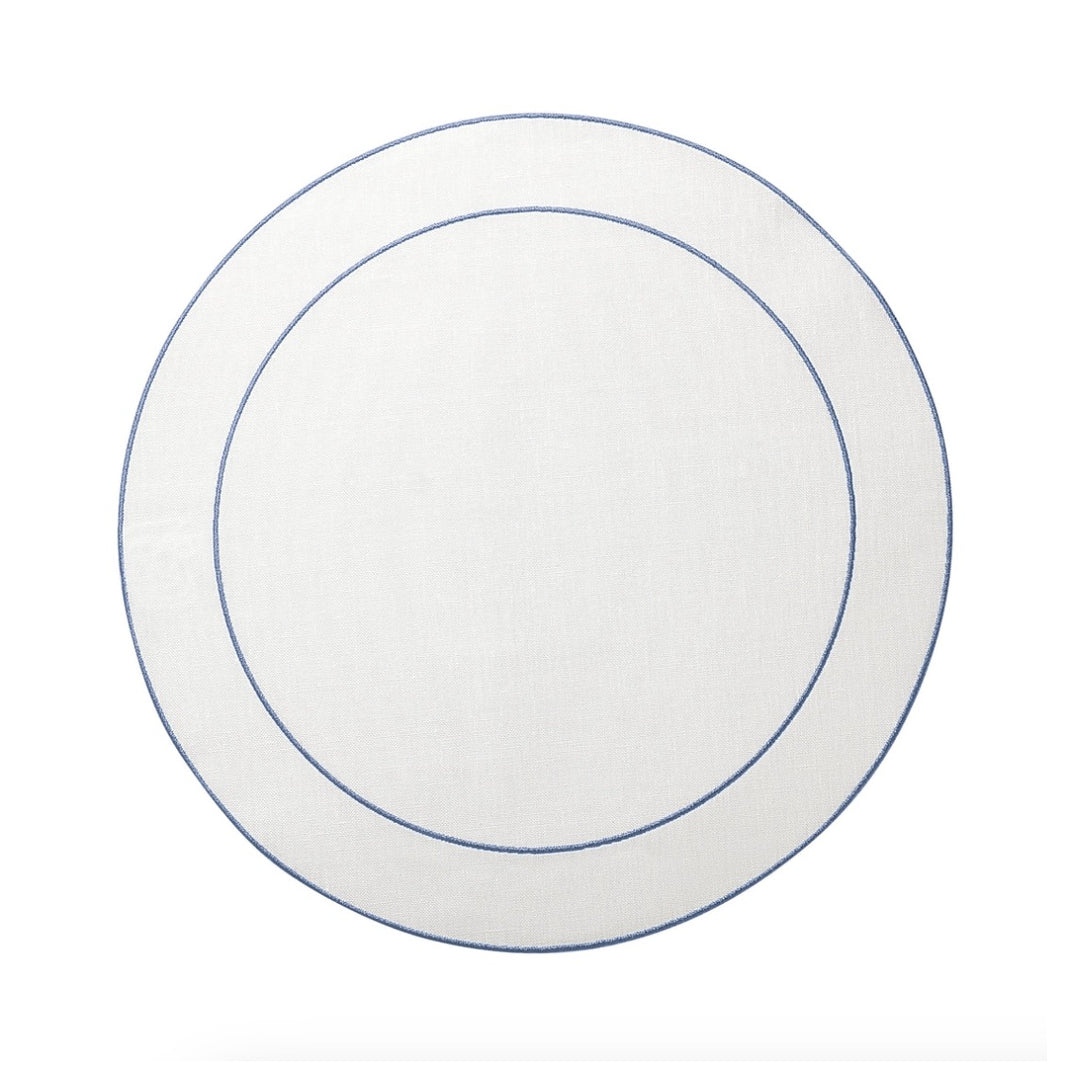 Linho Simple Round Placemat White / Blue, Set of Two