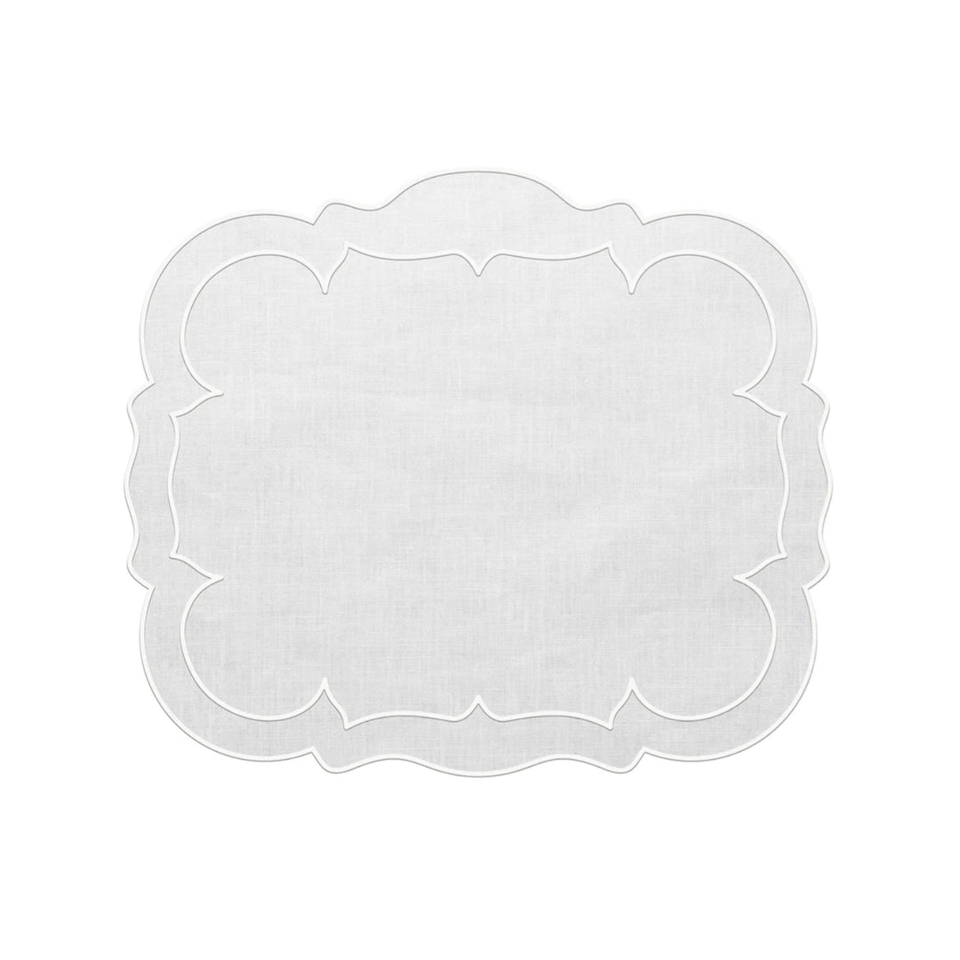 Linho Scalloped Rectangular Placemat White, Set of Two