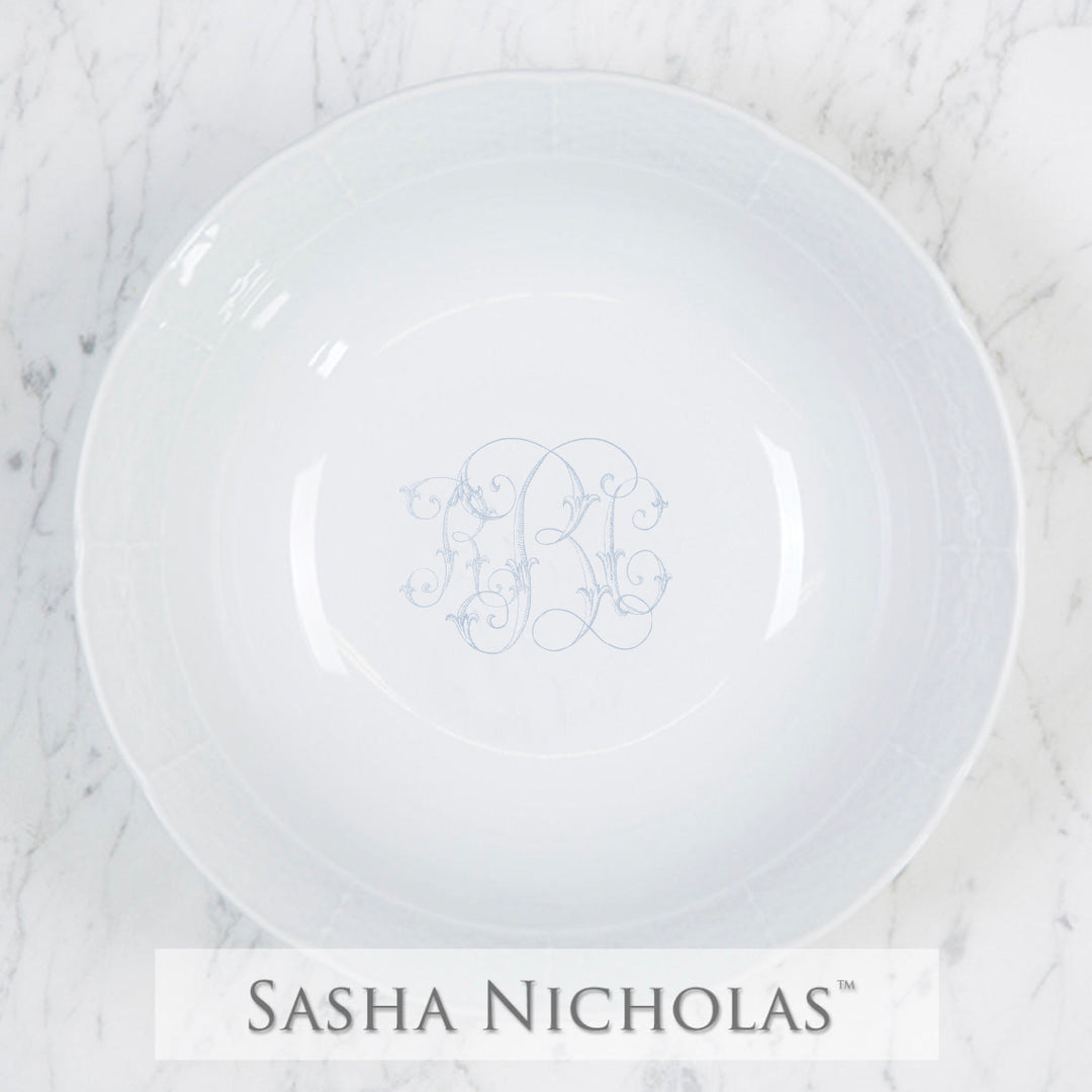 Weave Serving Bowl Medium with Monogram, Light Blue