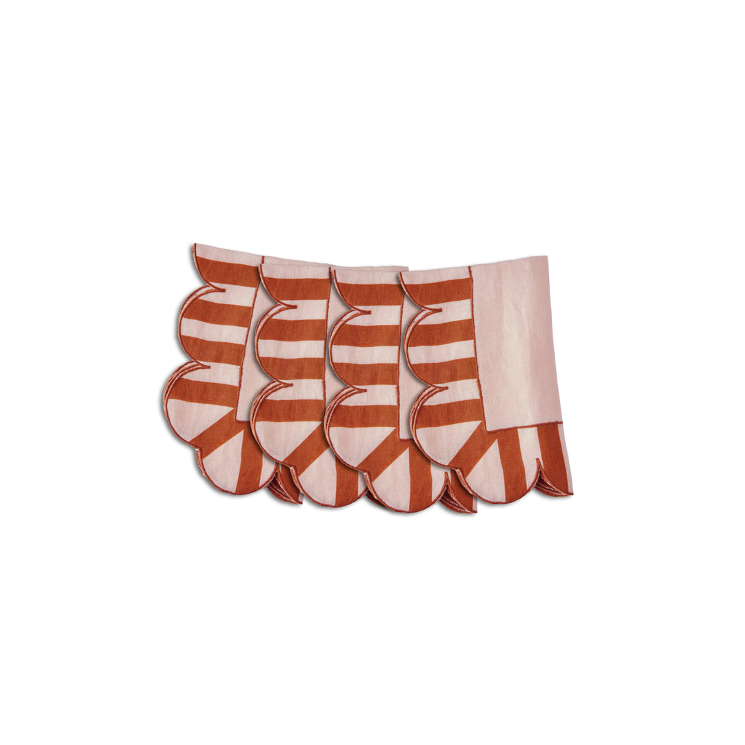 Jardin Scalloped Stripe Napkins Red & Blush, Set of Four