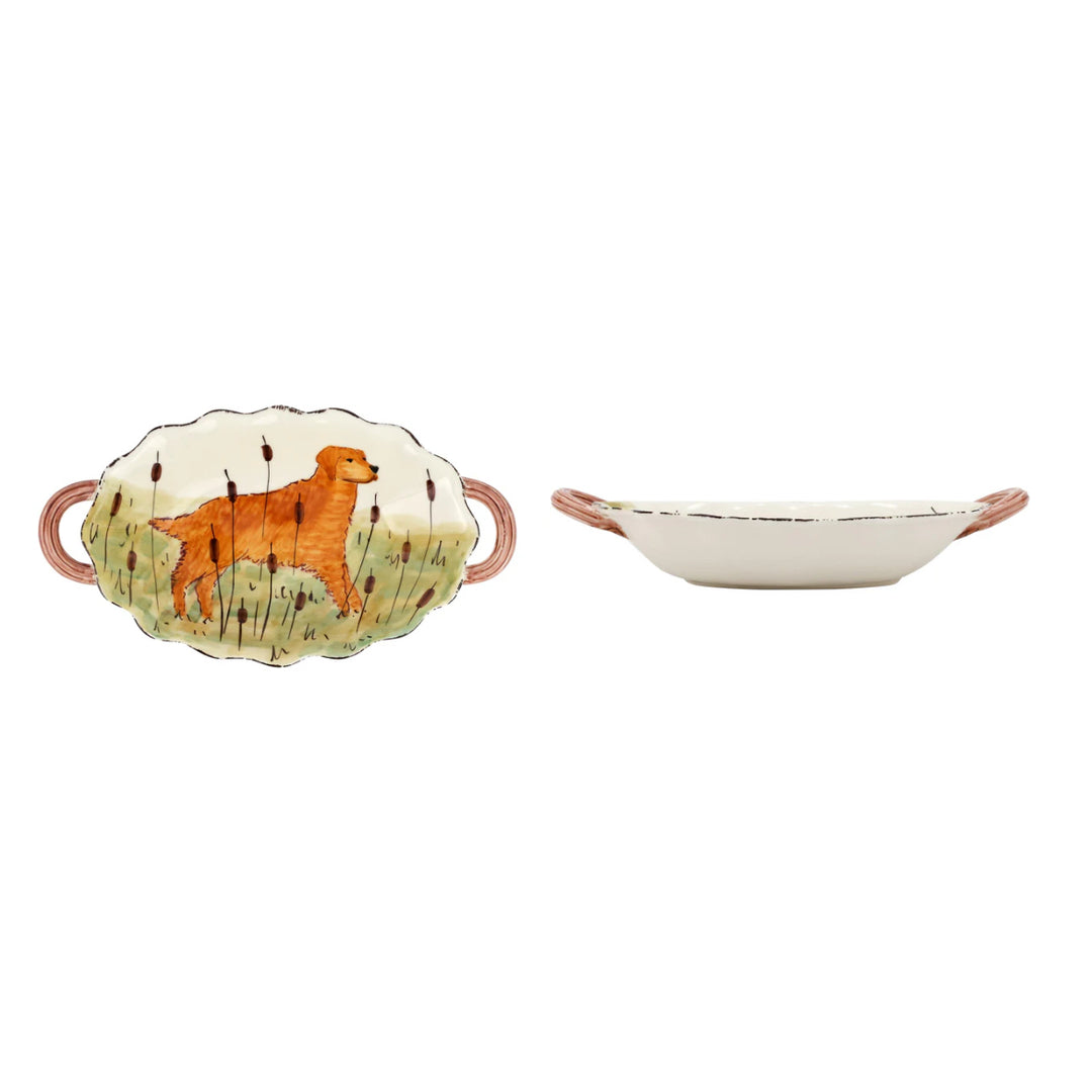 Wildlife Hunting Dog Handled Oval Bowl