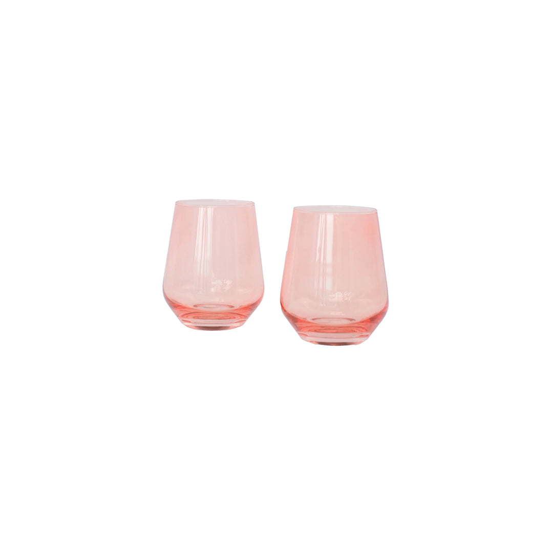 Estelle Colored Glass Stemless Coral Peach Pair