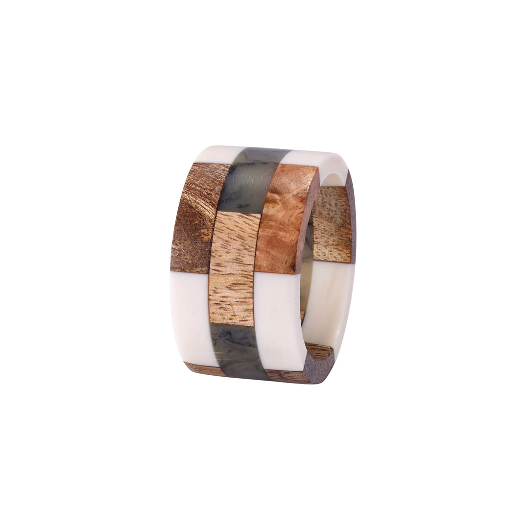 Patched Wood Napkin Rings, Set of Four