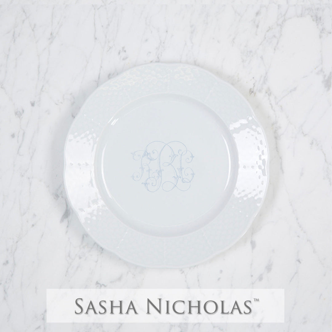 Weave Salad Plate With Monogram, Light Blue