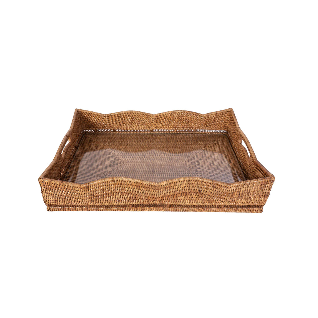 Woven Scallop Rectangular Tray With Glass Insert