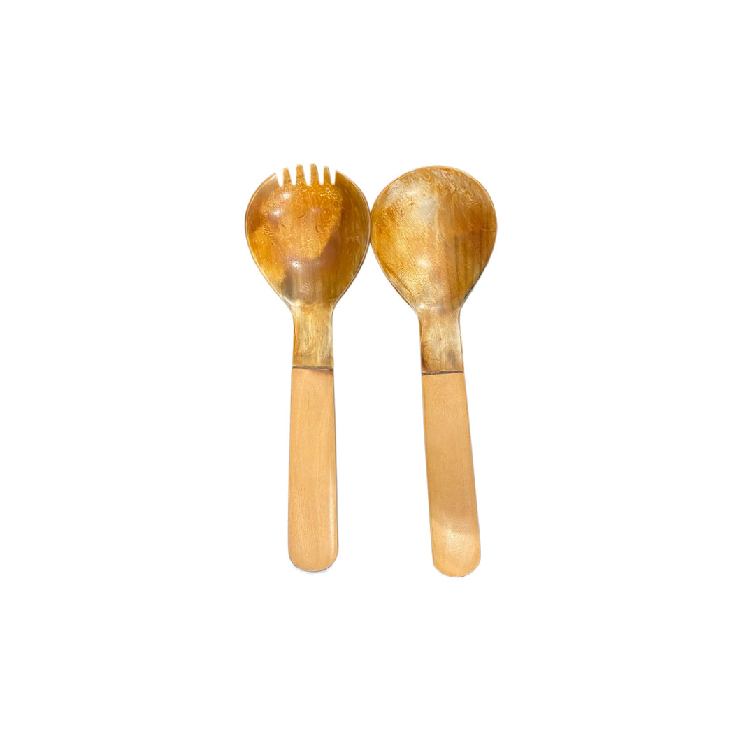 Horn & Wood Salad Server Set, Natural