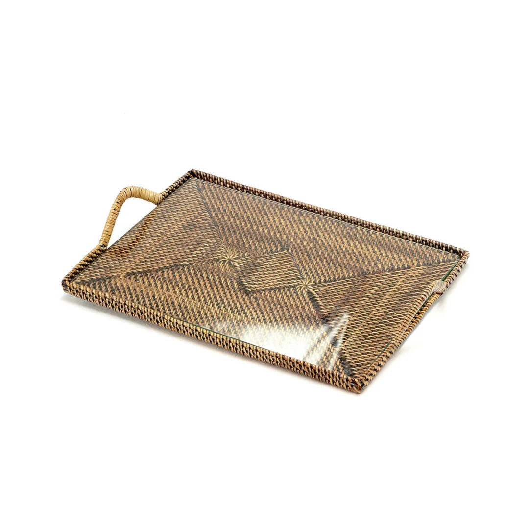 Woven Rectangular Serving Tray Small with Glass Insert