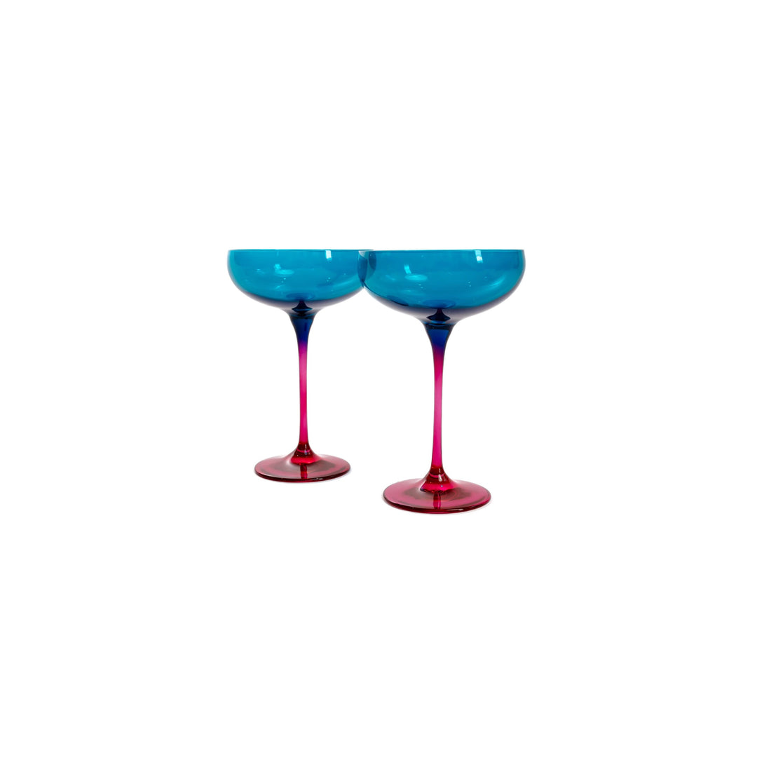 Estelle Colored Glass Coupe Teal & Fuchsia Pair