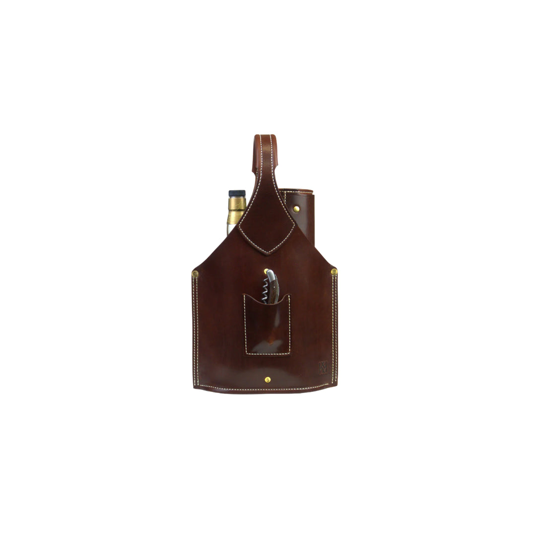Leather Double Barrel Bottle Tote with Medallion