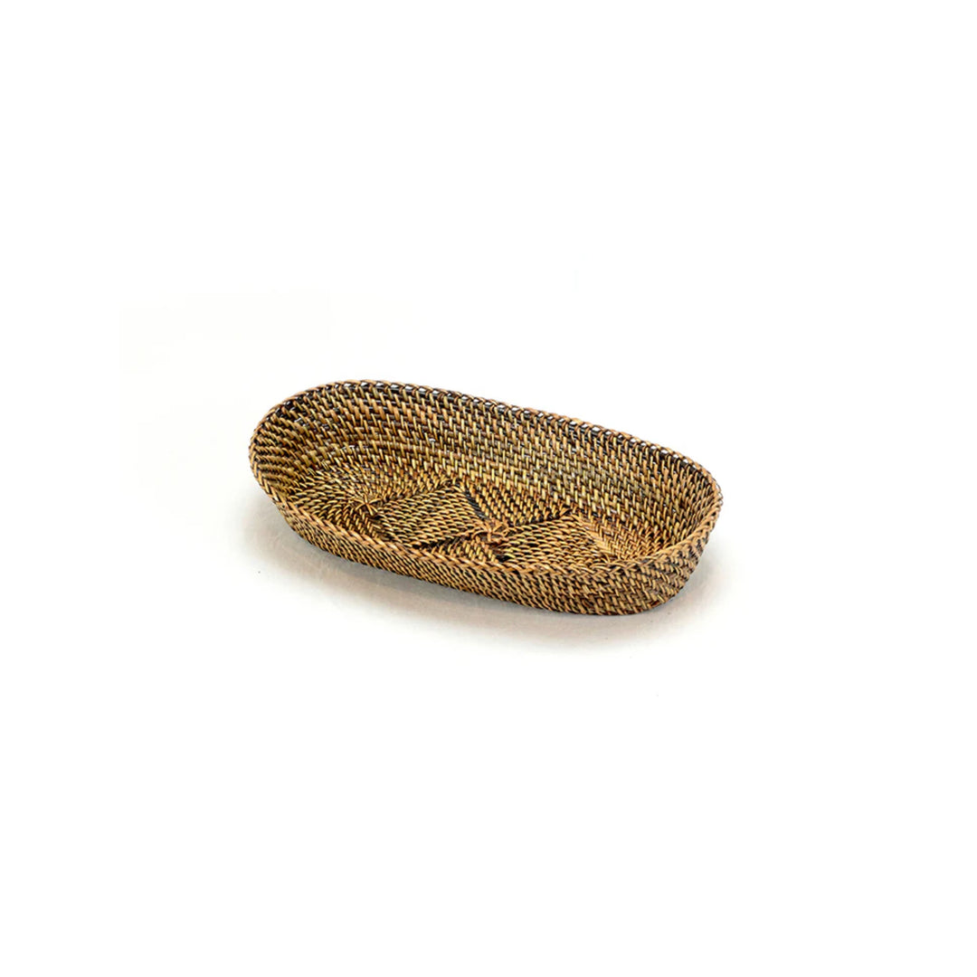 Woven Oval Bread Basket with Braided Edge, Small