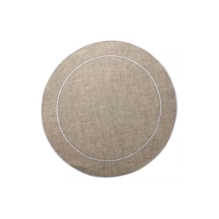 Linho Simple Round Placemat Dark Natural & White Set of Two