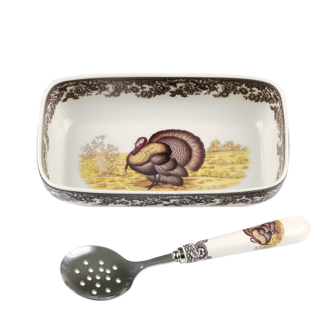 Woodland Cranberry Dish with Slotted Spoon (Turkey)