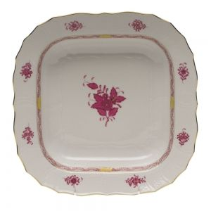 Chinese Bouquet Raspberry Square 11in Fruit Dish