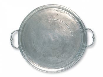 Pewter Large Round Tray with Handles