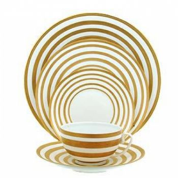 Hemisphere Gold Stripe Dessert Plate, Large Center
