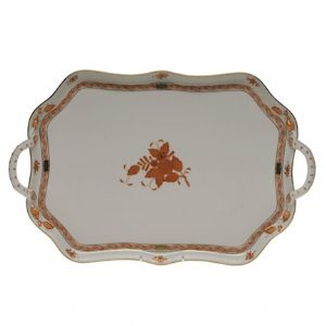 Chinese Bouquet Rust Rectangular Tray with Branch Handles