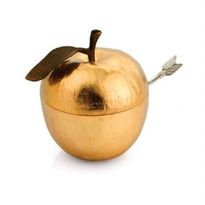 Apple Honey Pot with Spoon Goldtone